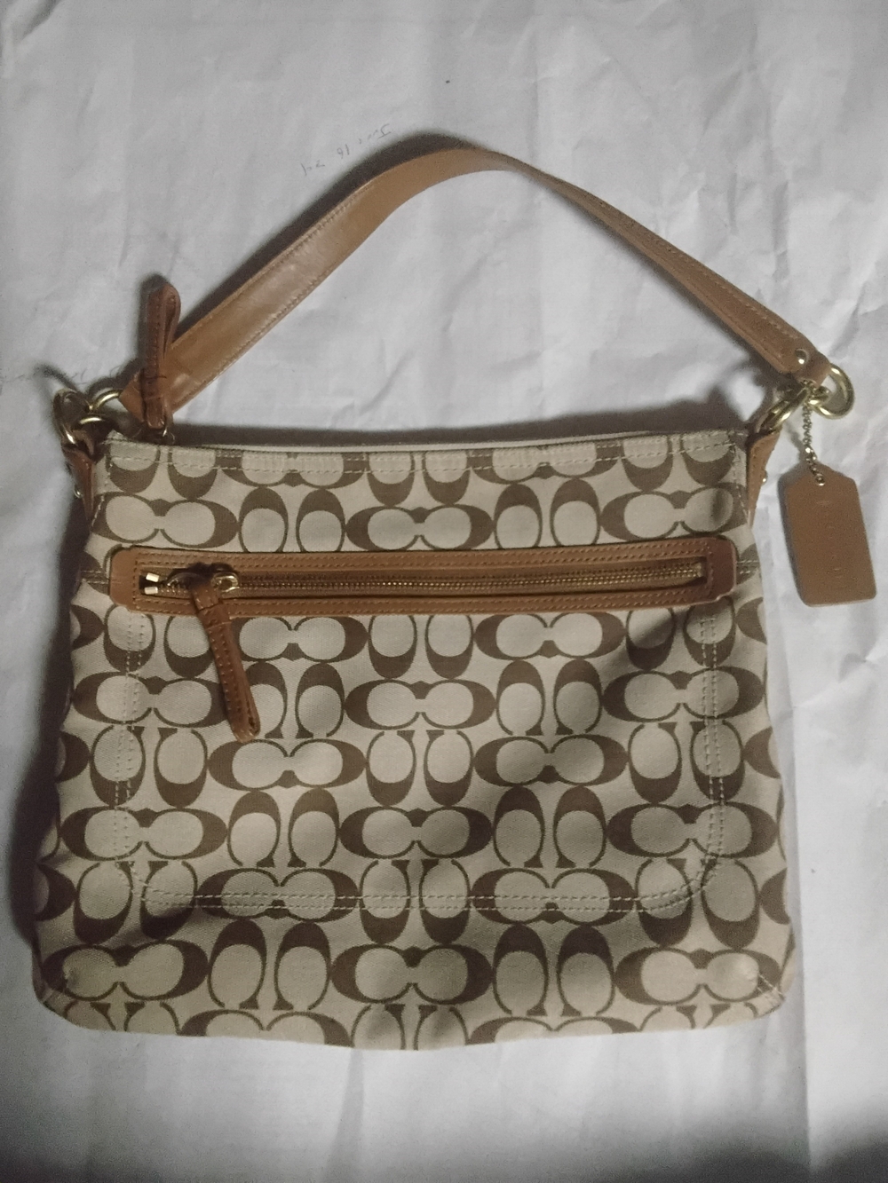 Coach Signature Canvas Shoulder Bag in Khaki and Tan